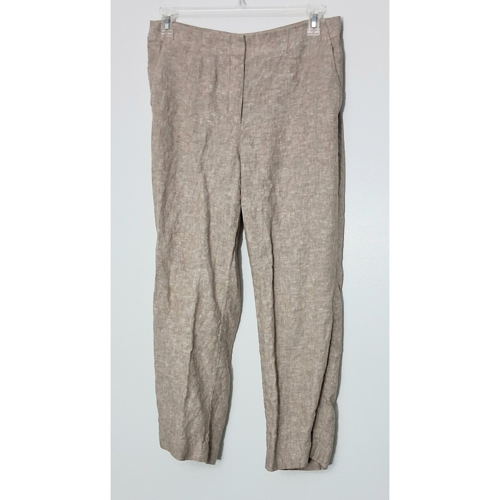 Talbots Southampton Pants Women's Size 12P Petite Tan 100% Linen Pockets Preowne